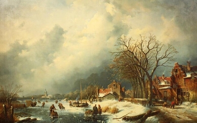 After Charles Leickert, Skaters on a frozen waterway