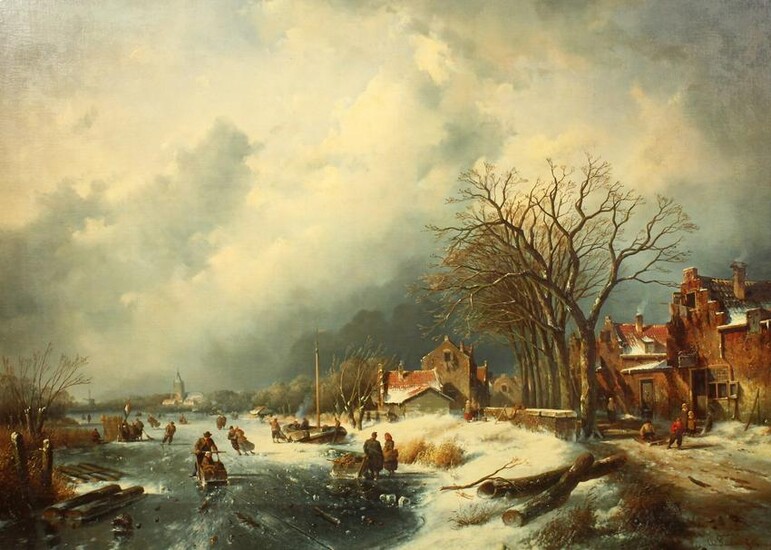 After Charles Leickert, Skaters on a frozen waterway