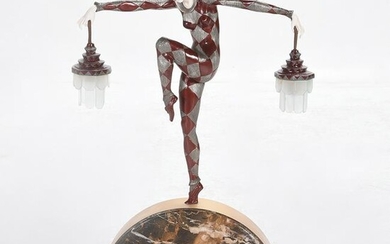 After Marcel Bouraine "Harlequin" Bronze Figural Lamp.