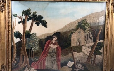 Aimée PEYRAUD, 1822. Devotion. Embroidery on silk. Moisture...
