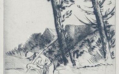 Alphonse Legros RE, British/French 1837-1911- La ferme des bordes; etching with drypoint, signed in pencil, 17.5x12.5cm: together with La ferme sur le coteau, etching, signed in pencil, 18.5x15cm., Le fermier et son ane, etching, signed in pencil...