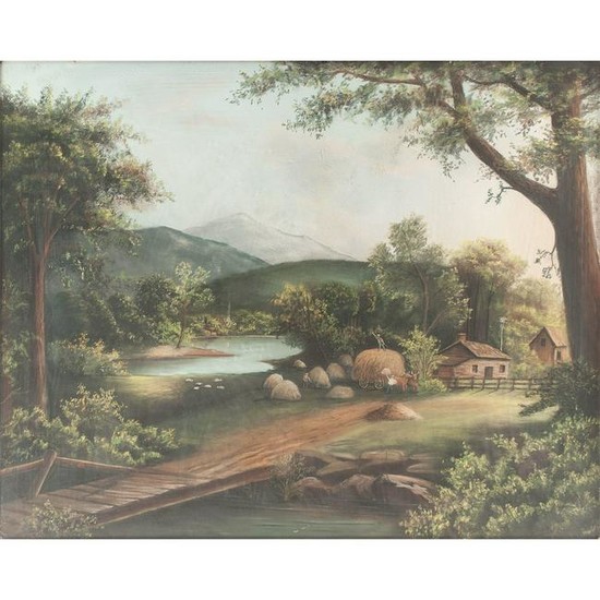 American Pastel Landscape, Signed E.M.
