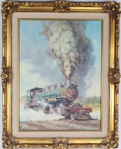 American Western Steam Engine Oil Painting SIGNED