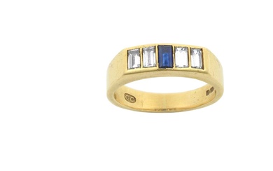 An 18 Carat Gold Sapphire and Diamond Five Stone Ring...