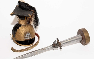 An 1868 pattern lance head, together with a miniature replica of a 9th Lancers cap