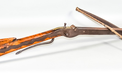 An 18th Century Continental Sporting Cross Bow, 27ins steel limbs,...