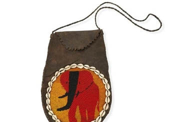 An African beaded pictorial hide pouch