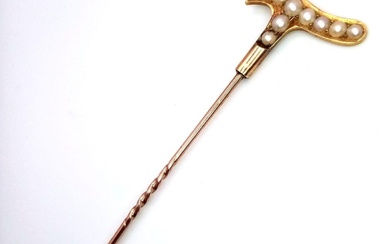 An Antique 9K Yellow Gold and Seed Pearl Stick...
