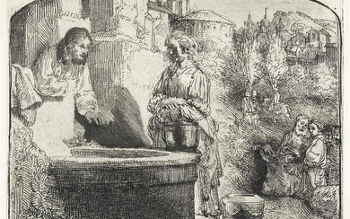REMBRANDT VAN RIJN, Christ and the Woman of Samaria: An Arched Print.
