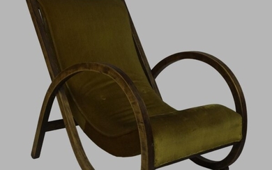 An Art Deco bent beechwood 'Suparest' armchair, with green velour upholstery, possibly Heals