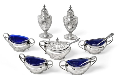 An Edward VII Silver Condiment-Set, by Walker and Hall, Sheffield,...