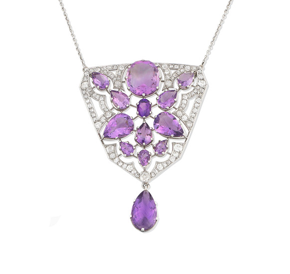An amethyst and diamond pendant necklace
