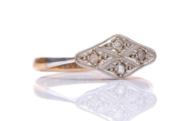 An early 20th Century 9ct diamond ring comprising four diamo...