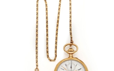 Anonyme, n° 46750, vers 1910 Un chronographe de poche face ouverte en or, cadran émail,...