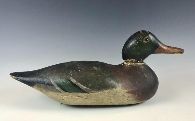 Antique Drake Mallard Duck Decoy, Mason