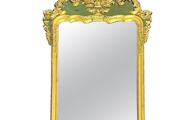 Antique Hollywood Regency Wall/Console Mirror, Parcel Gilt and Paint Decorated