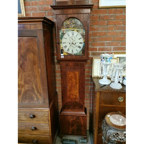Antique Mahogany long cased clock, 8 day with painted face b...