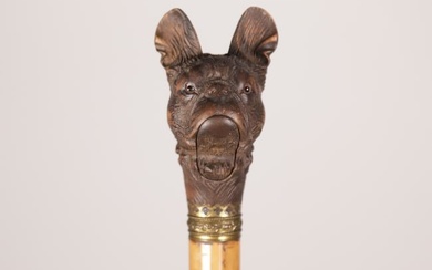 Antique "Mechanical Dog's Head" Walking Stick, 19th Century