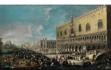 Antonio Stom, um 1688 – 1734 Venedig, VENEDIG – DER EMPFANG DES PÄPSTLICHEN NUNTIUS CARLO GAETANO STAMPA VOR DEM DOGENPALAST 1721