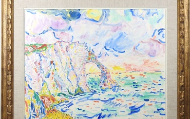 Armand BOUVIER (1913-1997). Les falaises d'Étretat. Huile sur toile signée en bas à droite, titrée...