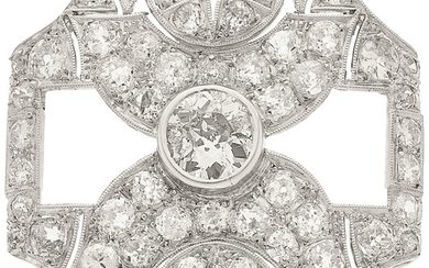 Art Deco Diamond, Platinum Pendant-Brooch The pendant-brooch features a...