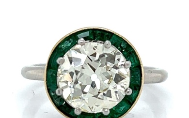 Art Deco Platinum 2.80 Ct. Diamond & Emerald Ring