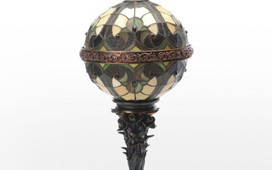 Art Nouveau Style Orb Slag Glass and Bronzed Resin Table Lamp, Contemporary