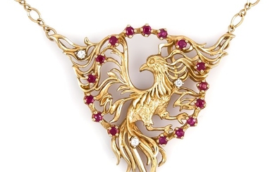 Art Nouveau ruby and brilliant necklace GG 585/000...