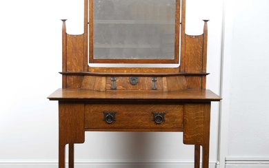 Arts and Crafts dressing table oak, with metal handles an...
