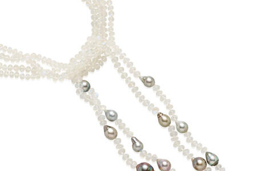 Assael: Pair of Tahitian Pearl and Moonstone Lariat Necklaces
