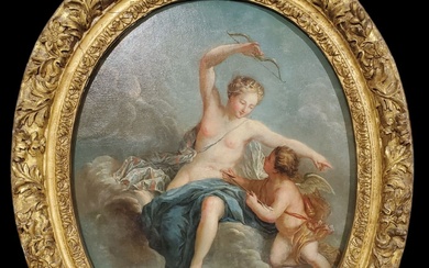Attribué à Jacques CHARLIER (c.1720-1790) "Vénus désarmant l'amour" Huile sur toile, dans un beau cadre...