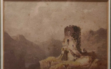 Attributed to Francis Nicholson (1753-1844)A ruined tower in a landscape, possibly Walesdated 1818