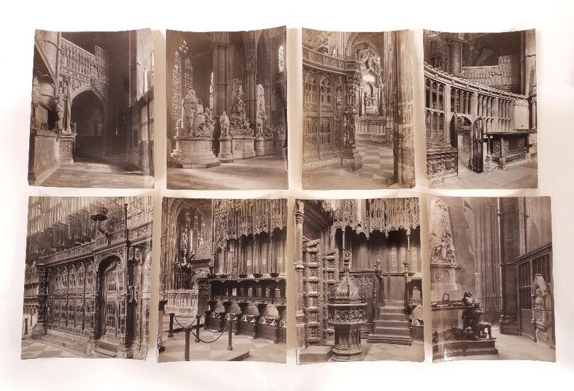 Attributed to Frederick Henry Evans, British 1853-1945- A group of ten photographs illustrating Westminster Abbey, including the Lady Chapel, tombs, monuments and architectural details, albumen prints, unframed, each inscribed 'Westminster Abbey'...