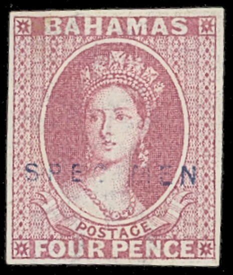 Bahamas 1863-77 Watermark Crown CC Specimens 4d. dull rose and 6d. deep violet, both imperforat...