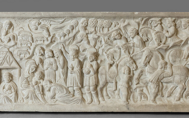 Bassorilievo in marmo raffigurante l'Adorazione dei pastori cm. 70x h. 30
