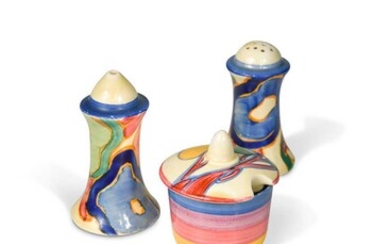 Blue Chintz, a pair of Clarice Cliff Bizarre muffineer salt and pepper pots