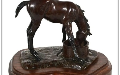 Bob Parks Bronze Every Last Drop Sculpture Animal Horse Western Signed Artwork