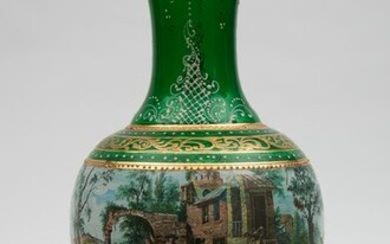 Bohemian Glass Vase with Transfer Decoration Height: 16