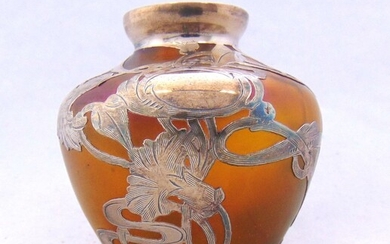 Bohemian silver overlay glass vase
