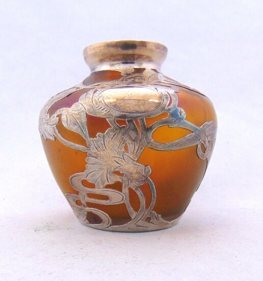 Bohemian silver overlay glass vase