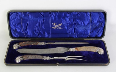 Boxed set of Harrison Bros & Howson Carving Set with Hallmarked Silver mounts