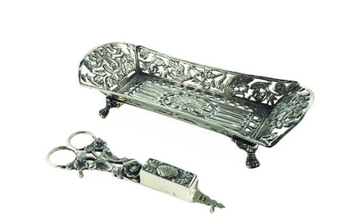 Brazilian set of 10 Dinheiros silver scissors and tray