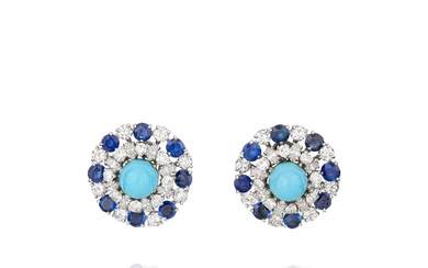Bulgari, Pair of turquoise, sapphire and diamond earrings