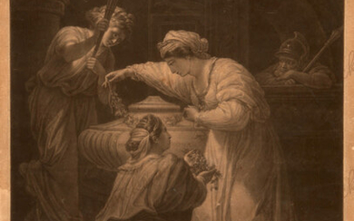 Бурке Томас / Burke Thomas (1749-1815) по оригиналу Кауфманн Анжелики / Kauffmann Angelica (1741-1807) Клеопатра пред гробницей Марка Антония. 1780-е гг. Меццо-тинто, 52×39 см.