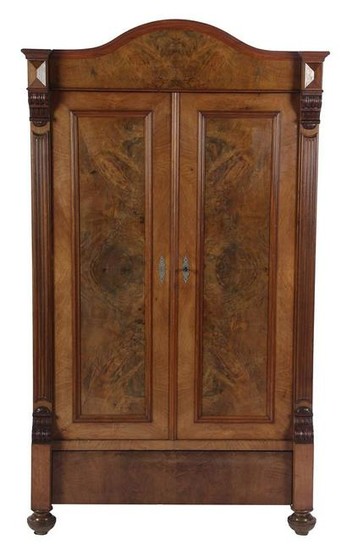 Burr walnut veneer 2-door cupboard 186 cm high, 107 cm