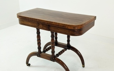 CARD TABLE, Regency mahogany and rosewood with inlaid crossb...