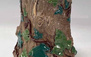 CERAMIC TREE TRUNK VASE WITH APPLIED LEAVES