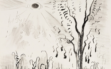CHARLES BURCHFIELD Drought Motifs. Conté crayon and charcoal on cream wove paper, 1953....
