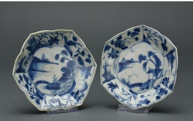 CHINES BLUE AND WHITE HEXAGONAL PLATES