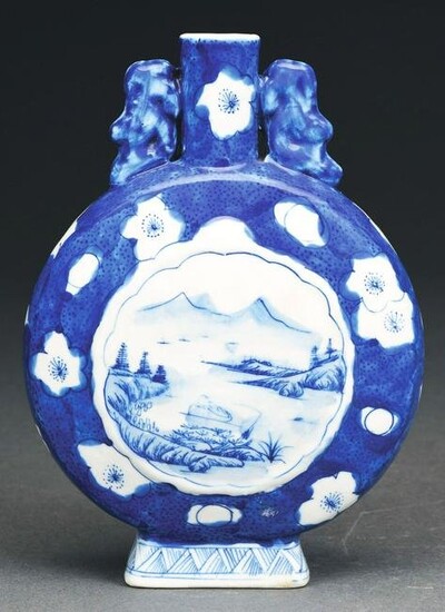CHINESE BLUE AND WHITE MOON-FLASK PORCELAIN VASE.